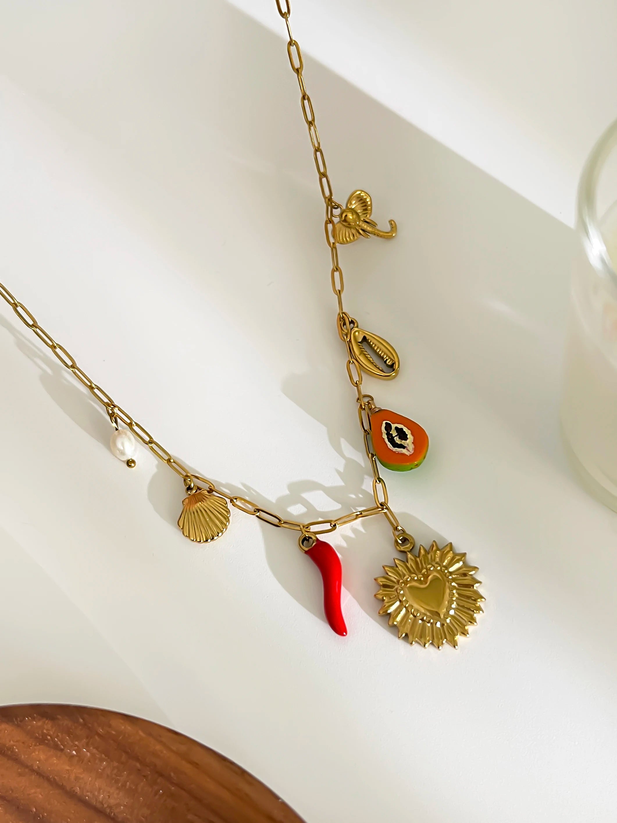 Pepper Shell Heart Charm Kette