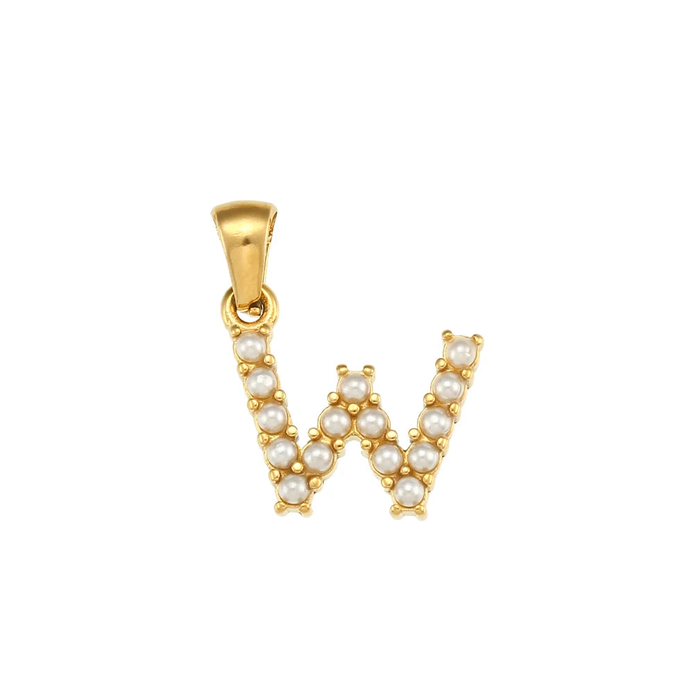 Collier Charm Zircon / Pearl Letter