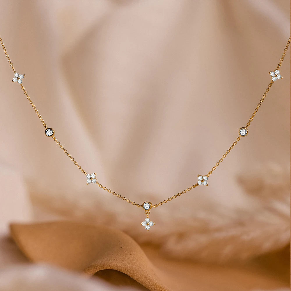Sparkling Zircon Flower Necklace