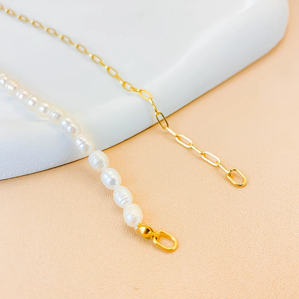 Paperclip Vegan Freshwater Pearl Locking Charm Kette