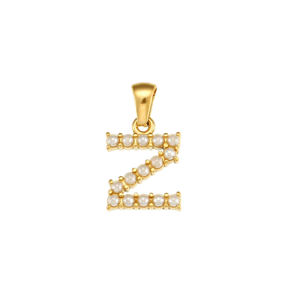 Collier Charm Zircon / Pearl Letter
