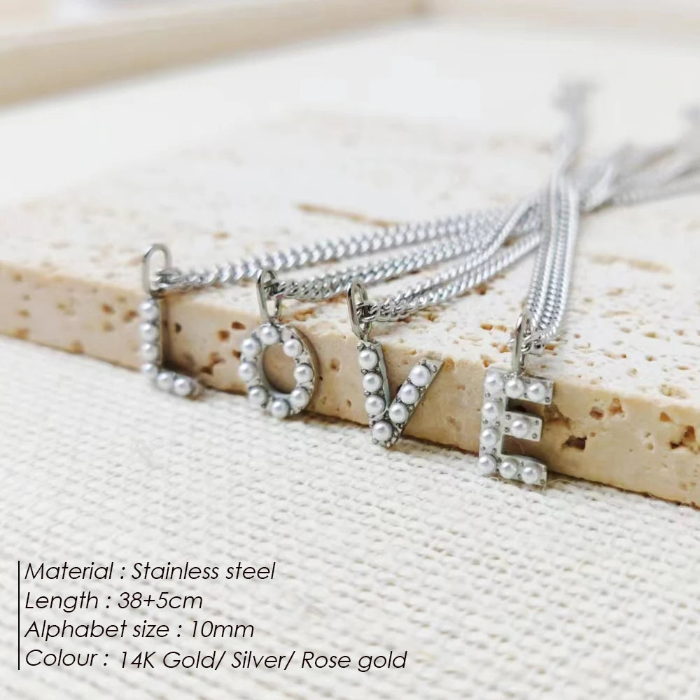 vegan Letter Pearl Charm Kette