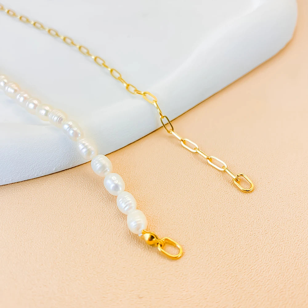 Paperclip Vegan Freshwater Pearl Locking Charm Kette