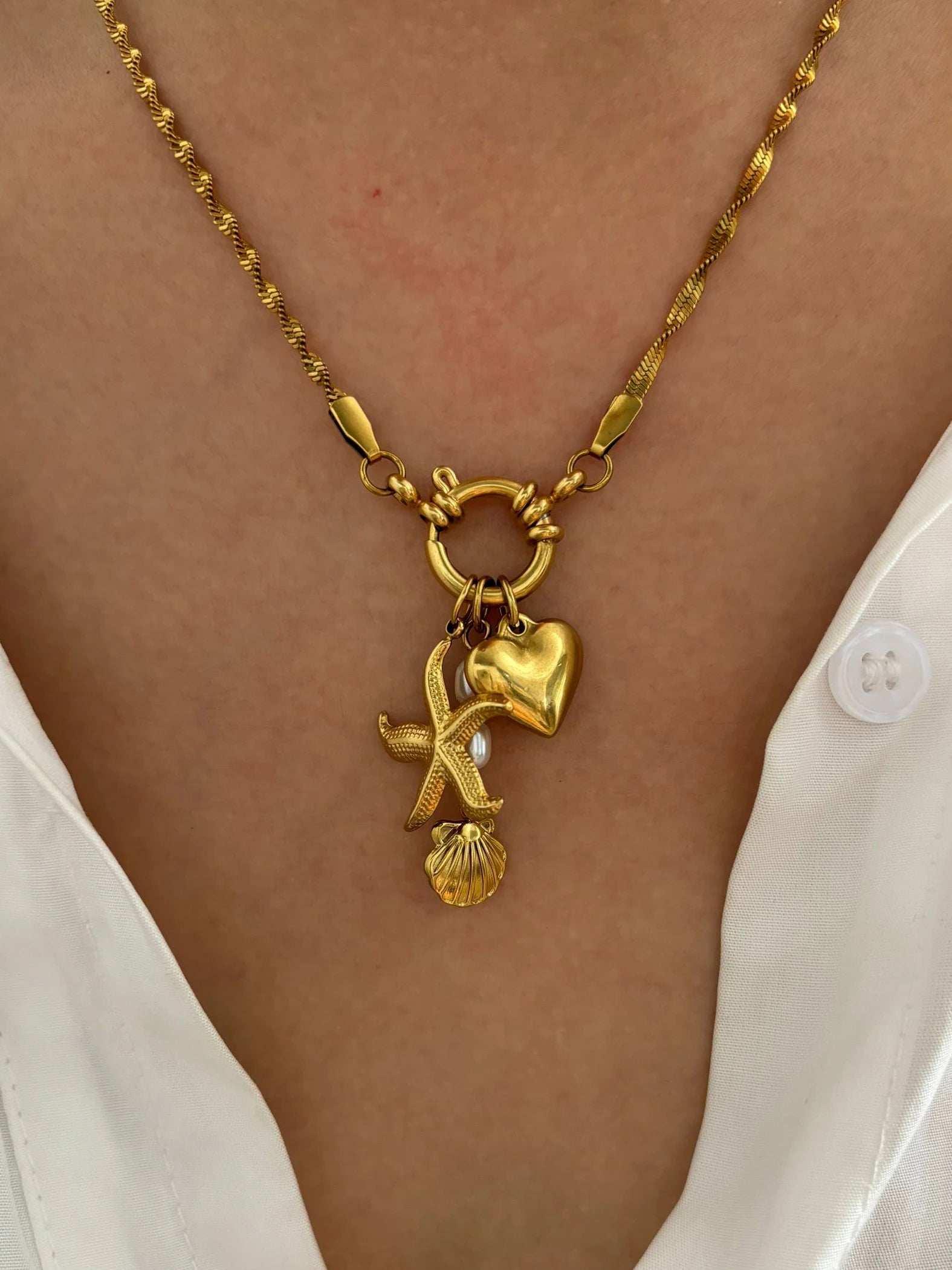 Singapour Heart Starfish Shell Charm Kette