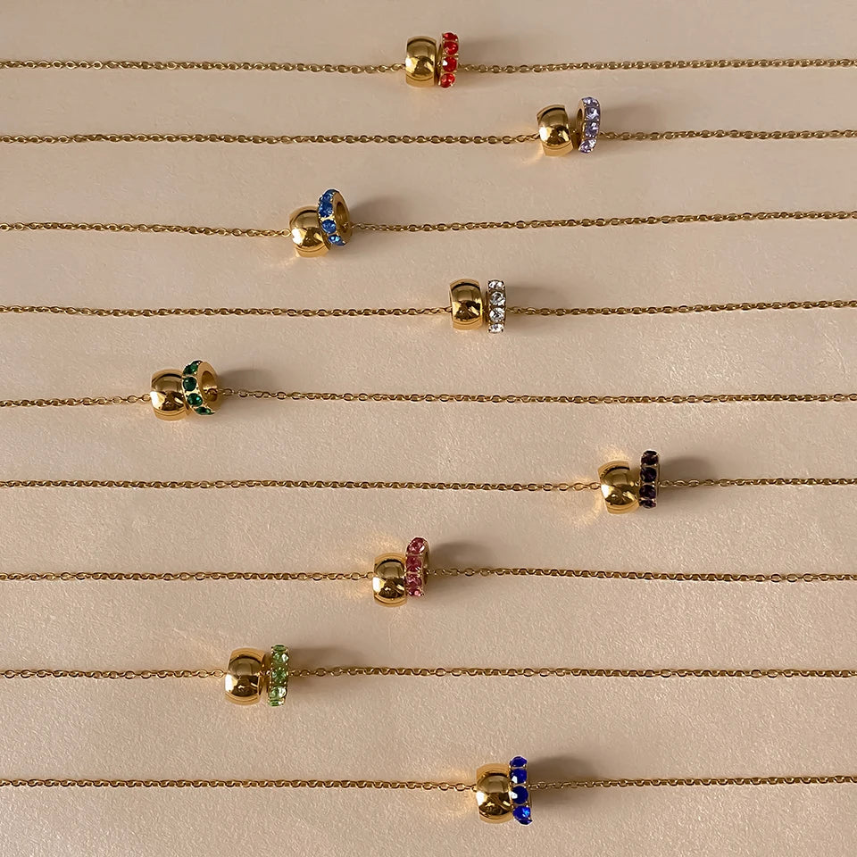 Round Birthstone Pavé Charm Kette