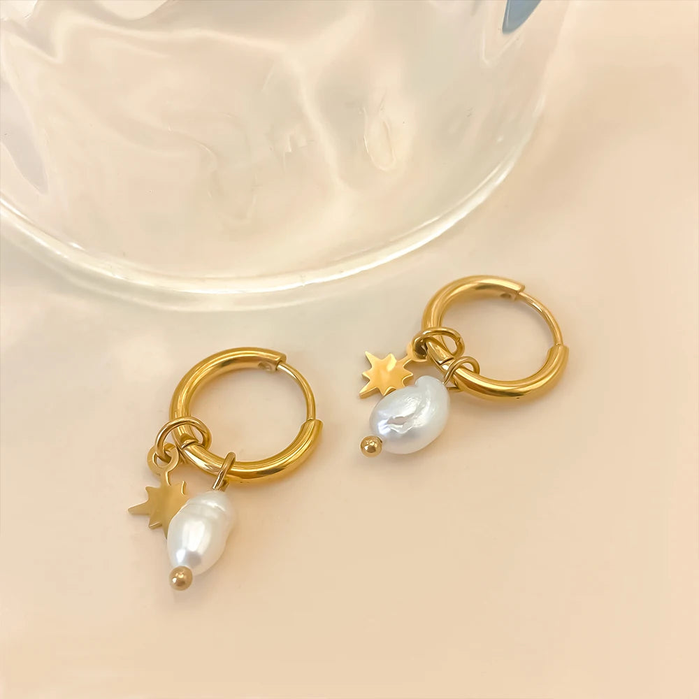 vegan Freshwater Star Pearl Hoops