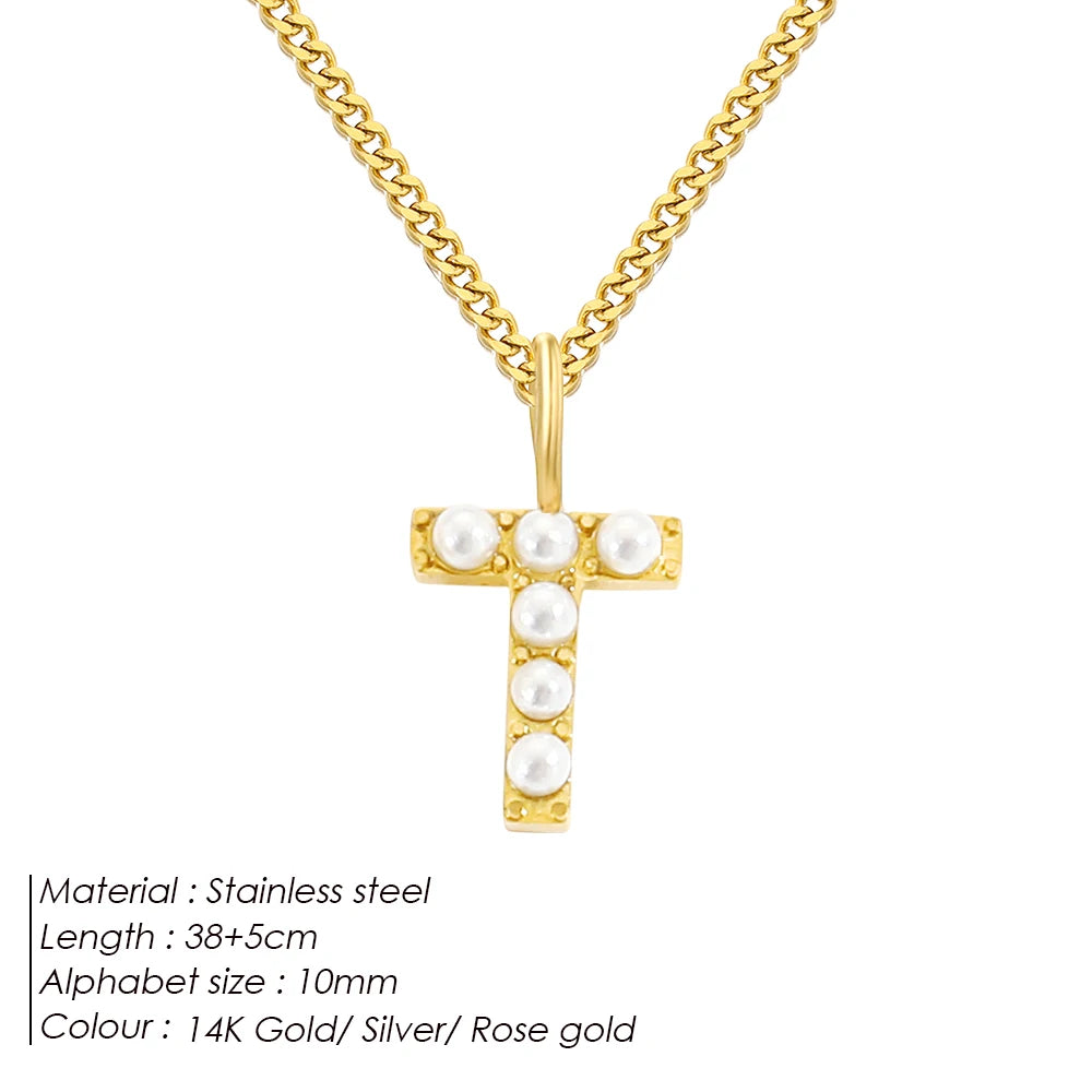 vegan Letter Pearl Charm Kette