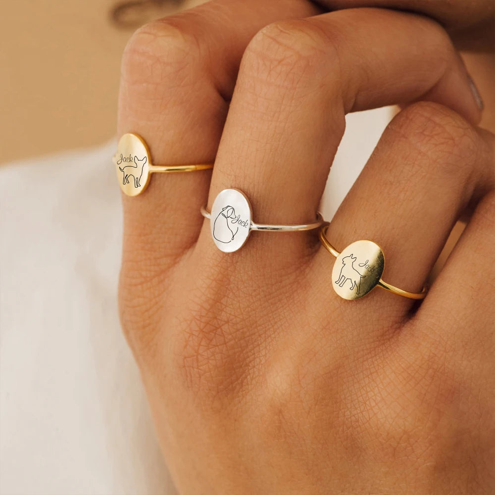 Dog Lineart oval Ring