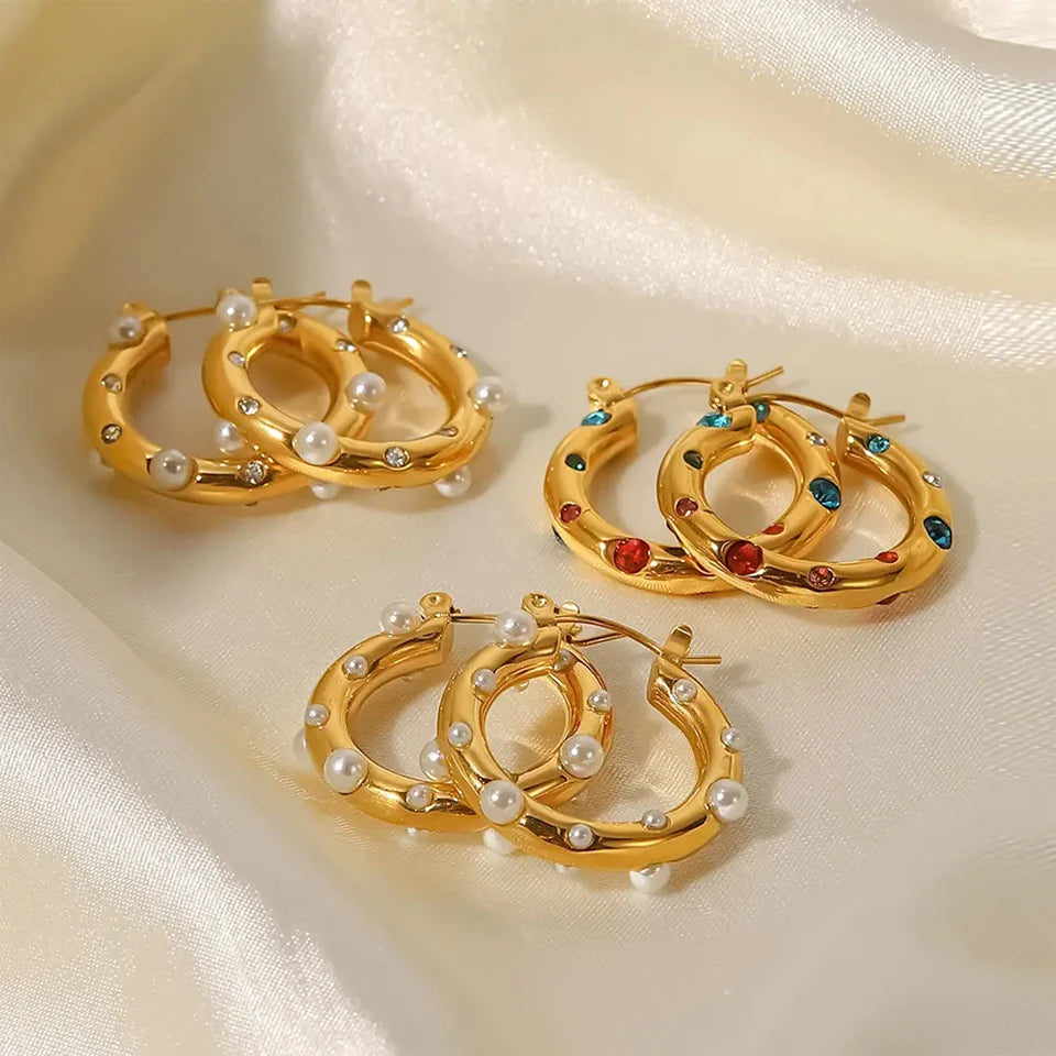 Bold Hoops Dots Crystal Pearl Ohrringe