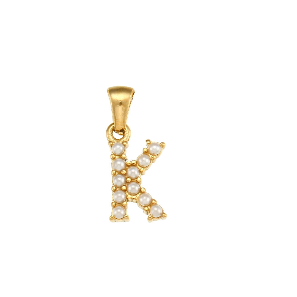 Collier Charm Zircon / Pearl Letter