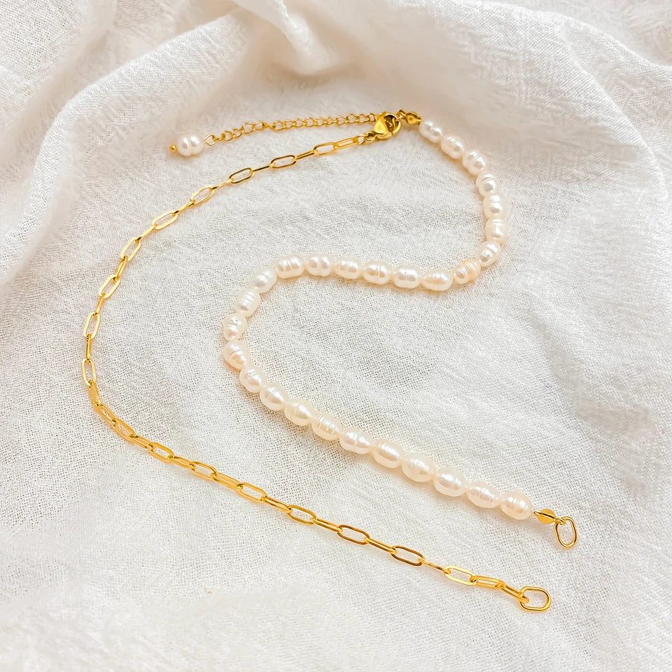 Paperclip Vegan Freshwater Pearl Locking Charm Kette