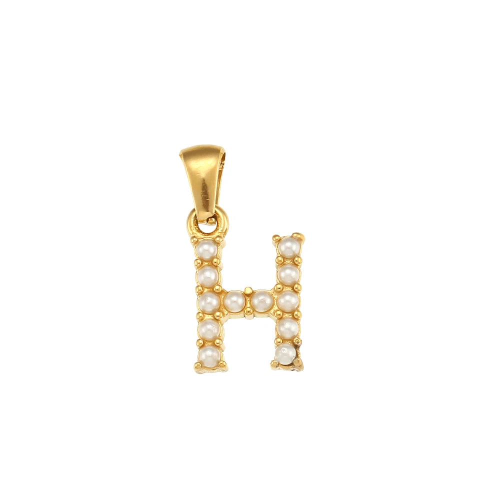 Collier Charm Zircon / Pearl Letter