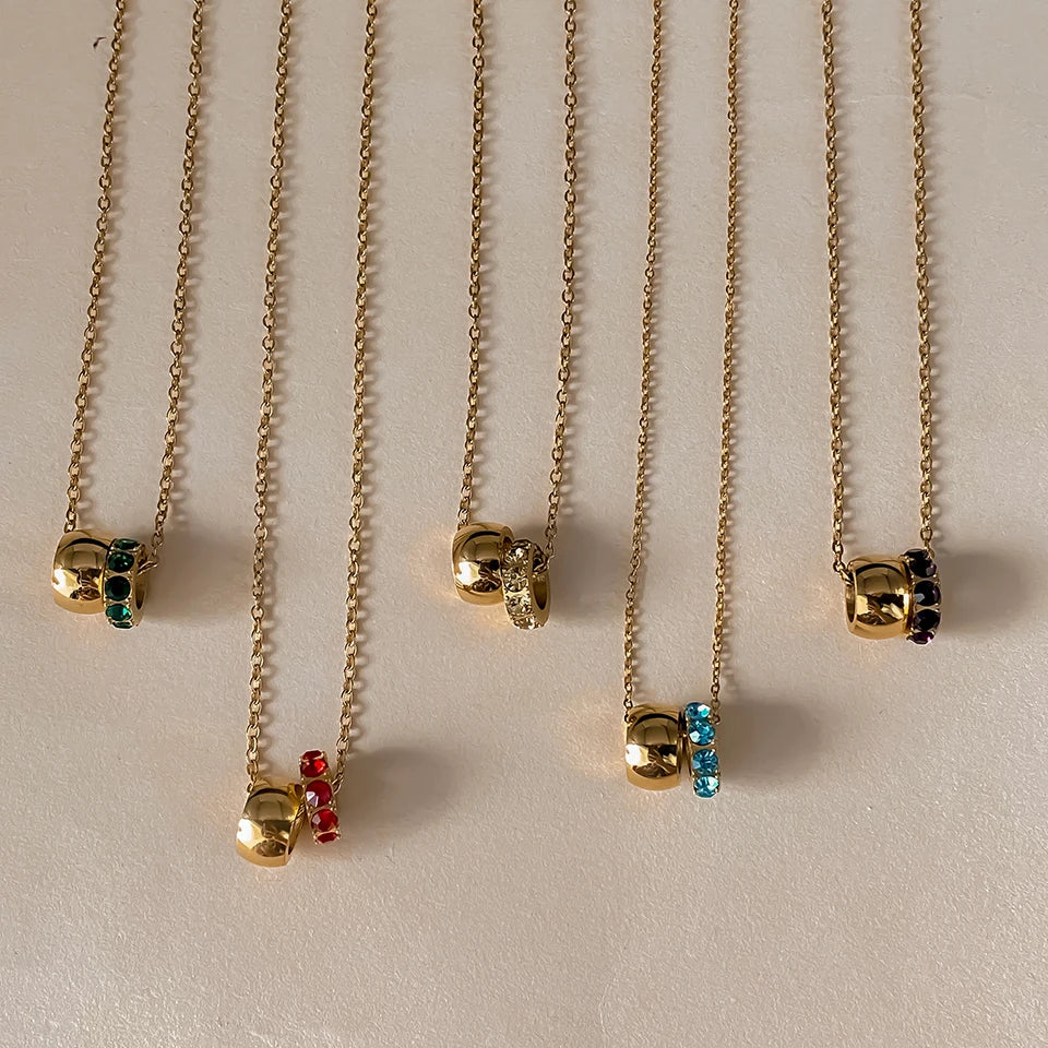 Round Birthstone Pavé Charm Kette