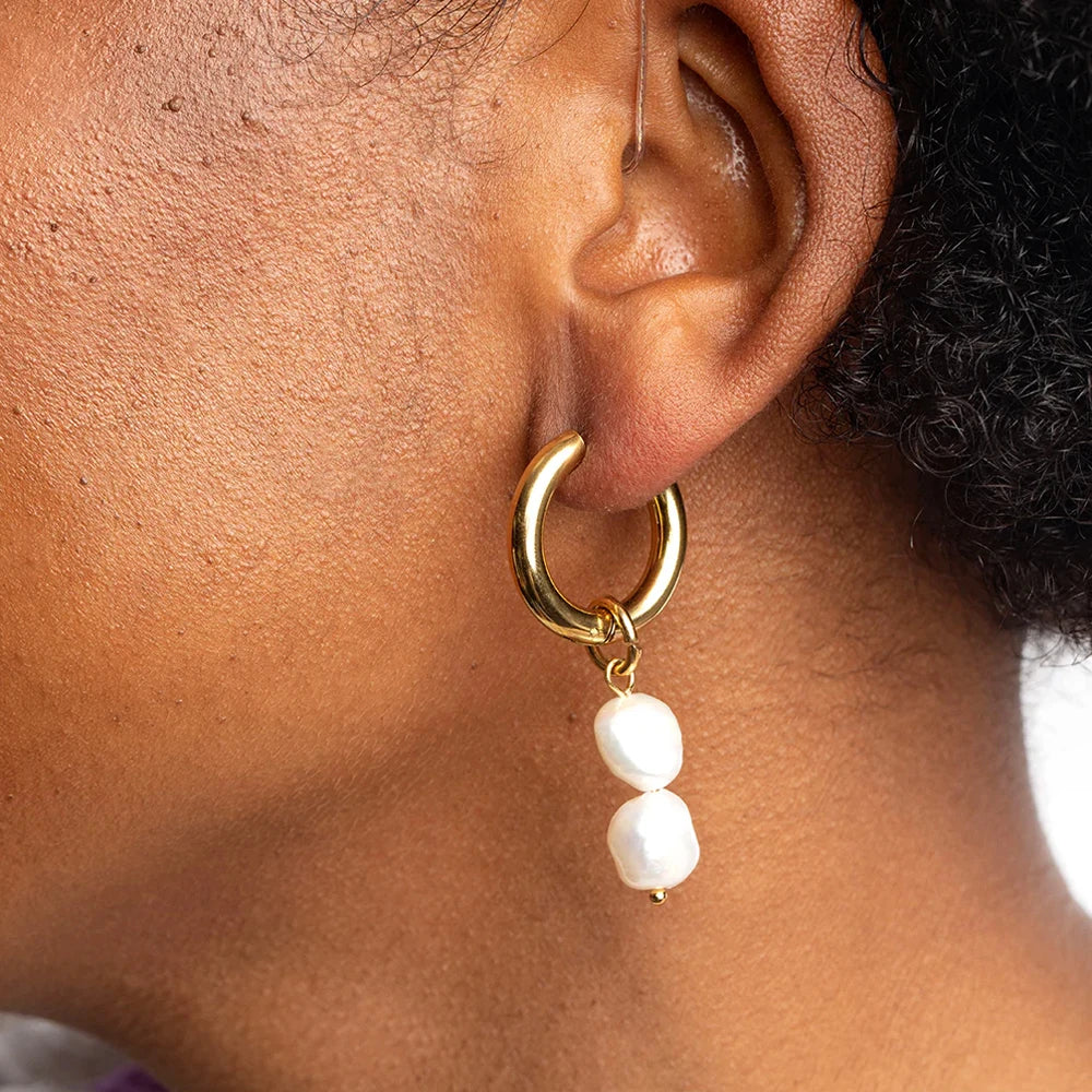 vegan double Freshwater Pearl Hoop