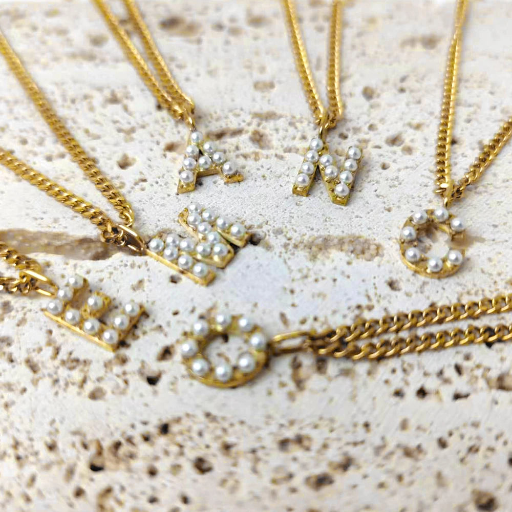 vegan Letter Pearl Charm Kette
