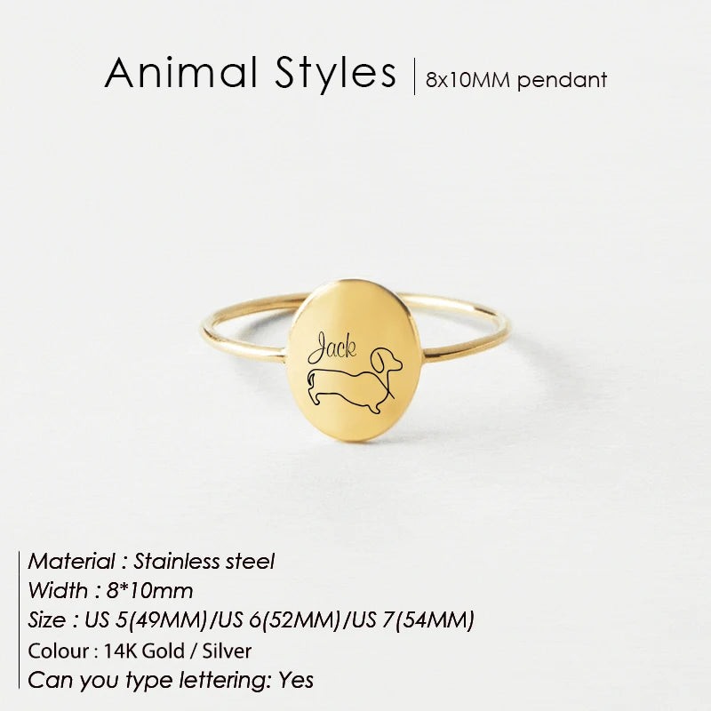 Dog Lineart oval Ring