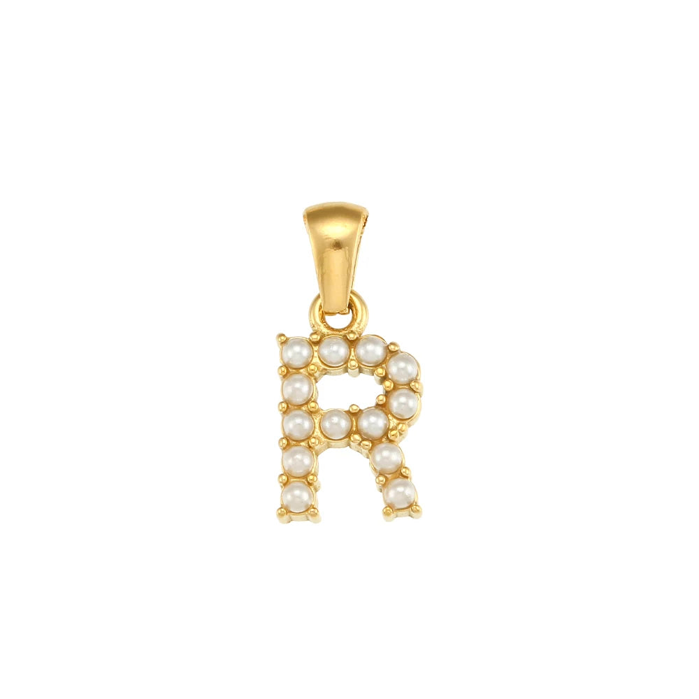 Collier Charm Zircon / Pearl Letter