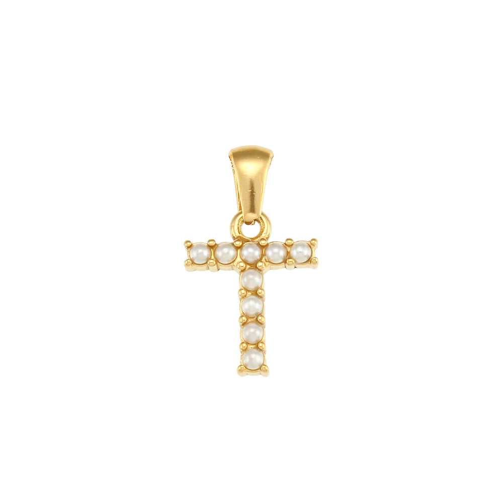Collier Charm Zircon / Pearl Letter
