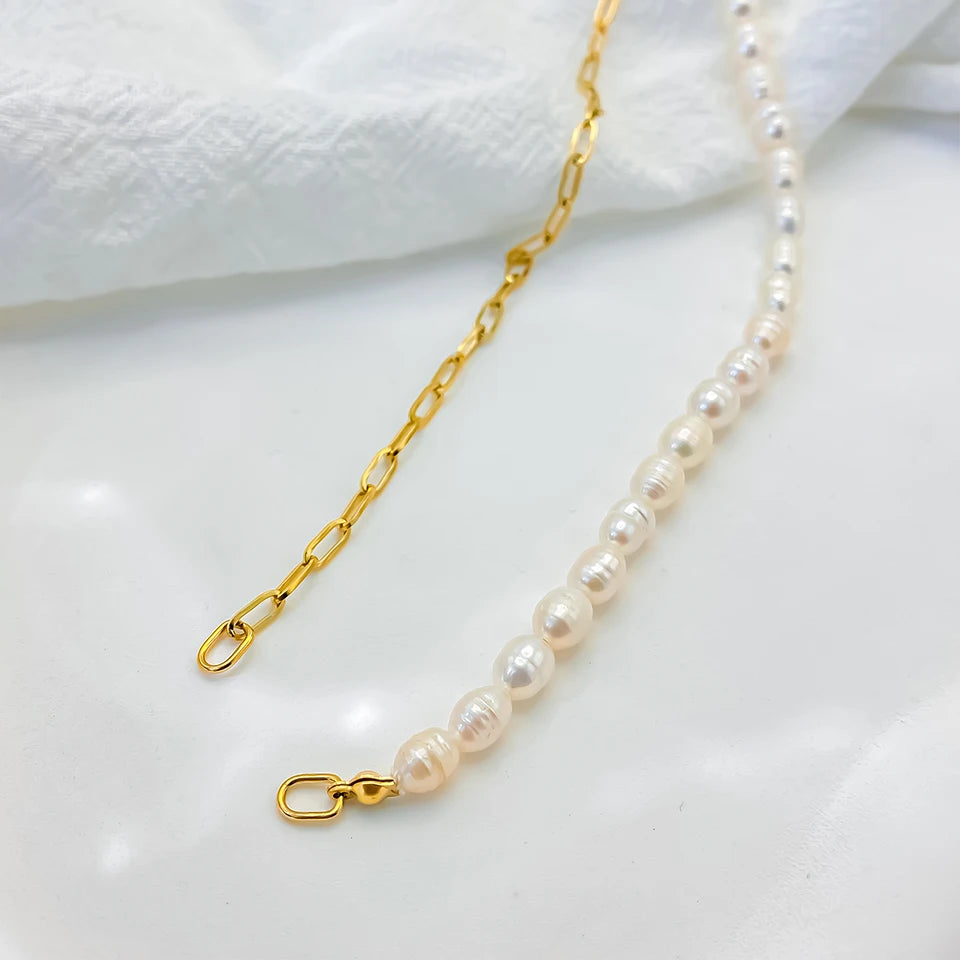 Paperclip Vegan Freshwater Pearl Locking Charm Kette