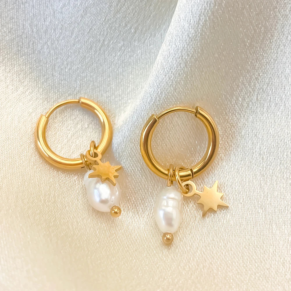 vegan Freshwater Star Pearl Hoops