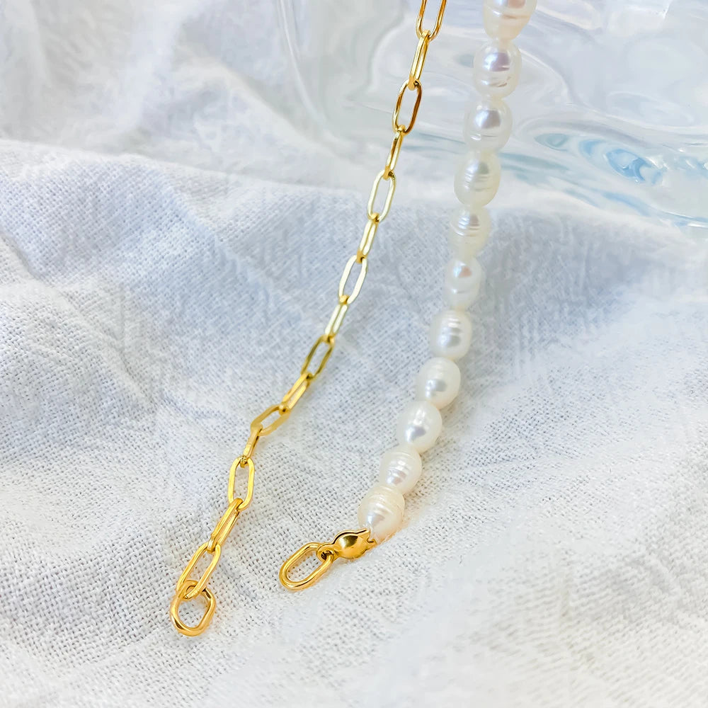 Paperclip Vegan Freshwater Pearl Locking Charm Kette