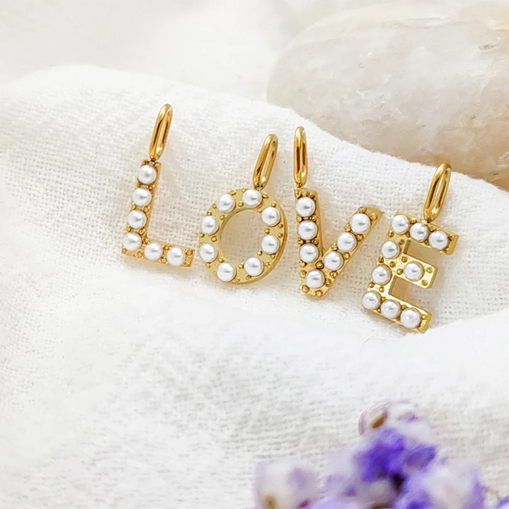vegan Letter Pearl Charm