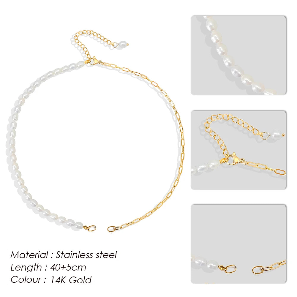 Paperclip Vegan Freshwater Pearl Locking Charm Kette