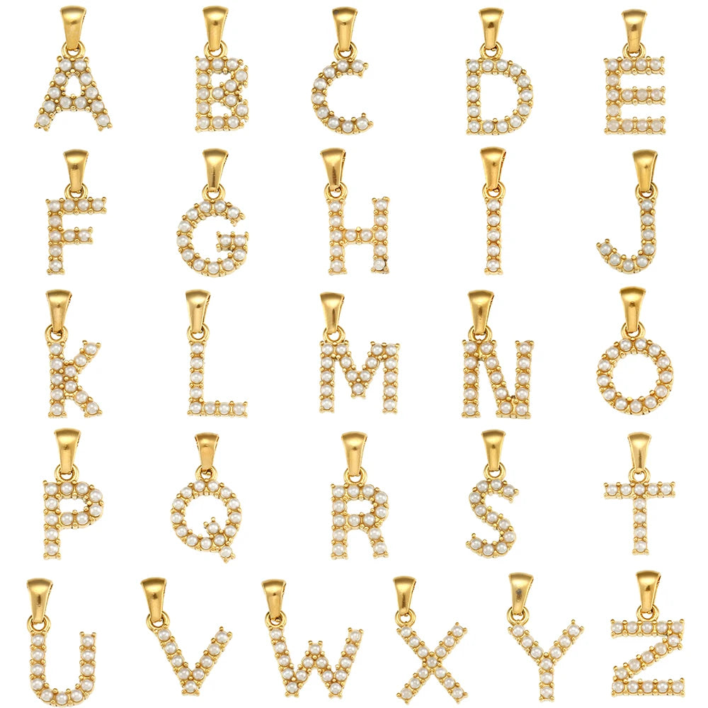 Collier Charm Zircon / Pearl Letter