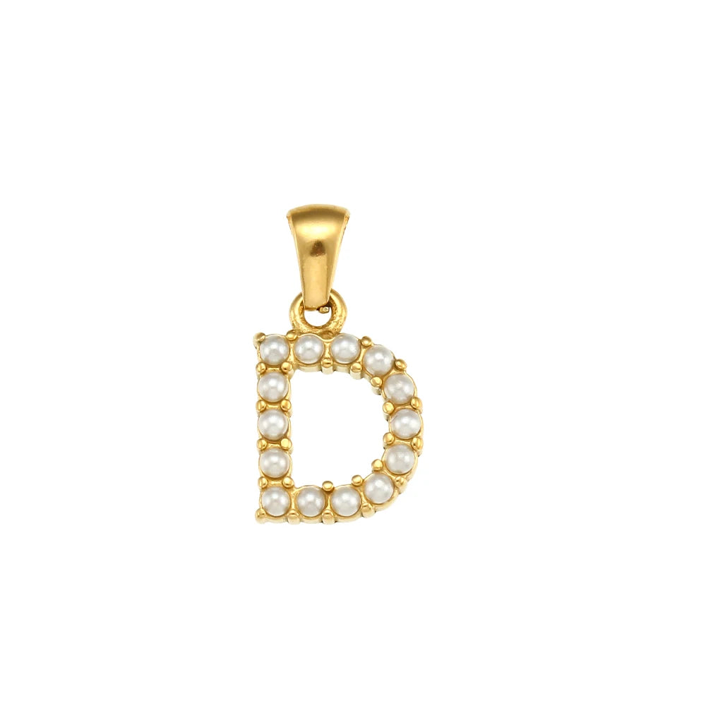 Collier Charm Zircon / Pearl Letter