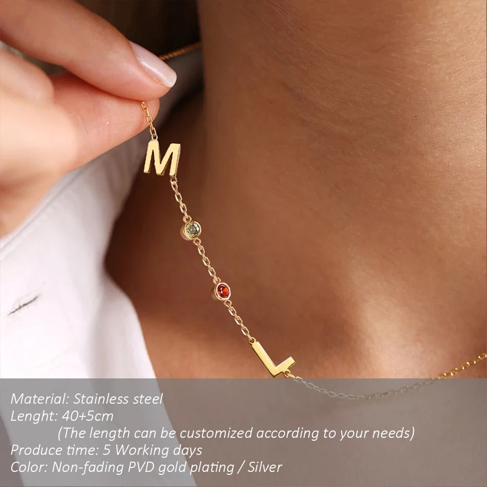 Side Ways Letter Birthstone Kette