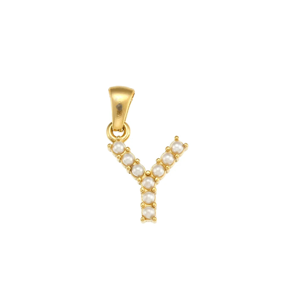Collier Charm Zircon / Pearl Letter