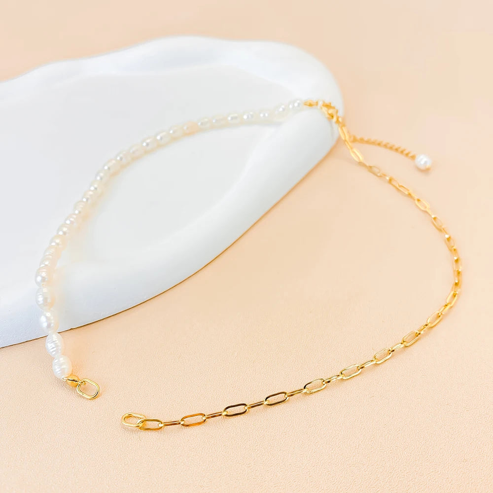 Paperclip Vegan Freshwater Pearl Locking Charm Kette