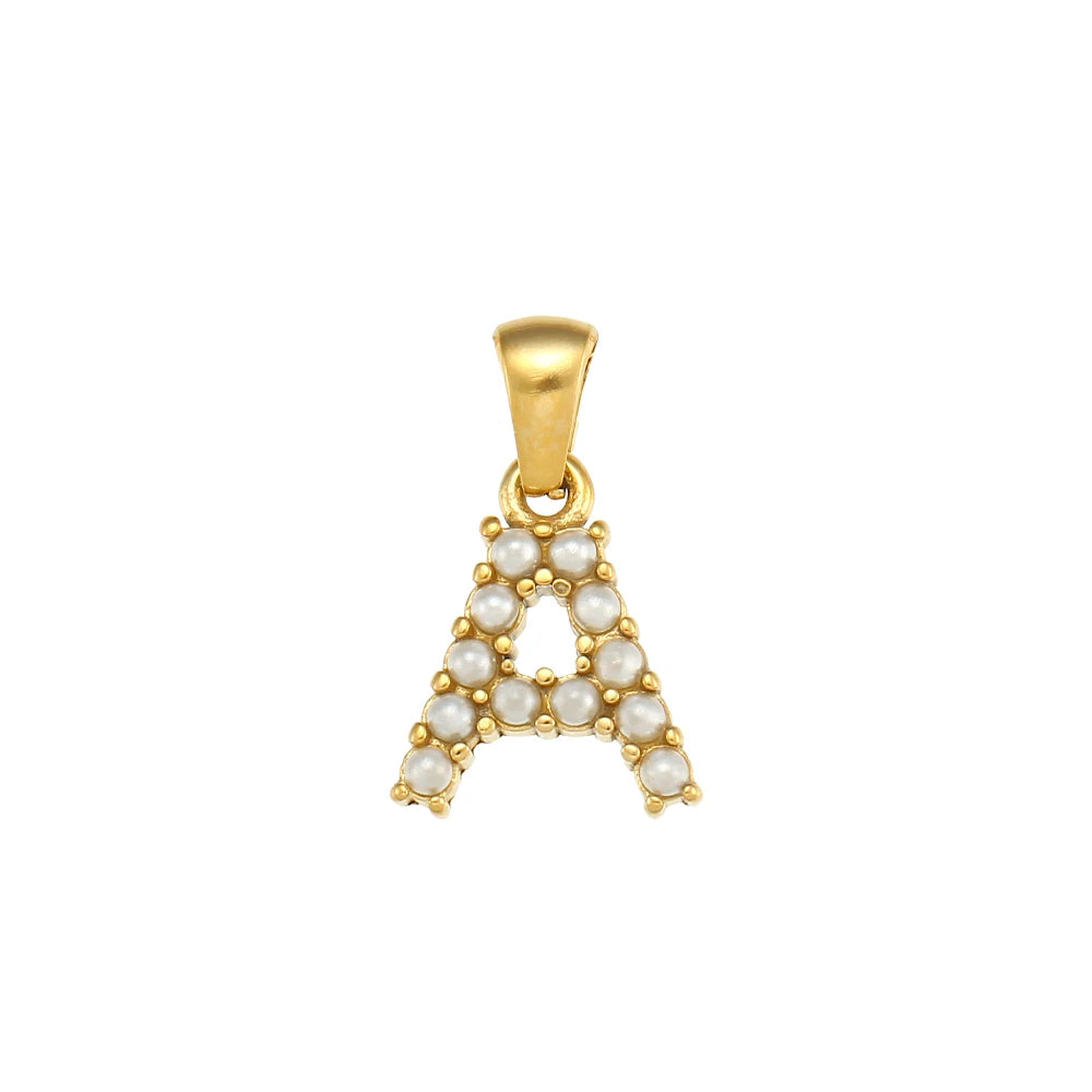 Collier Charm Zircon / Pearl Letter