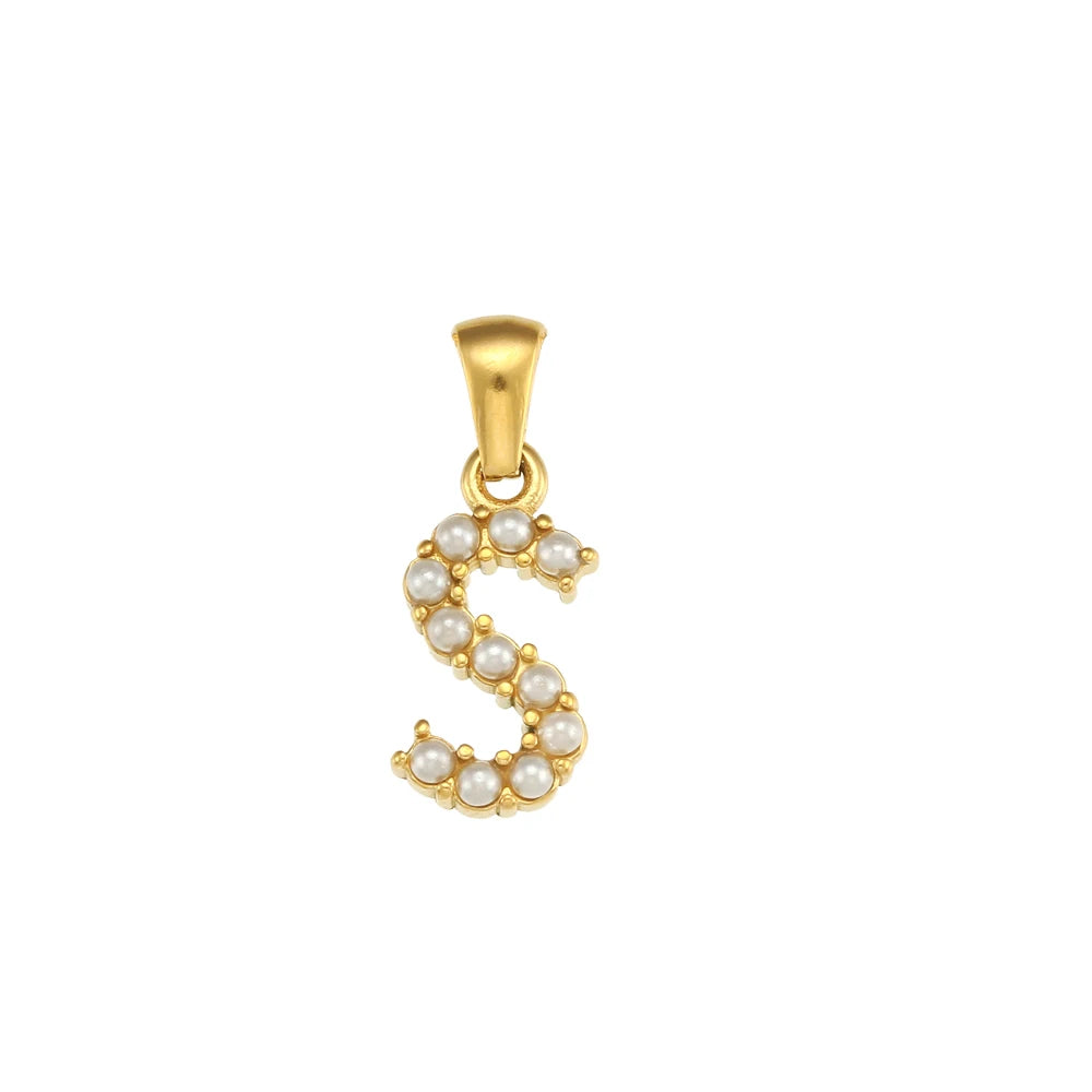 Collier Charm Zircon / Pearl Letter