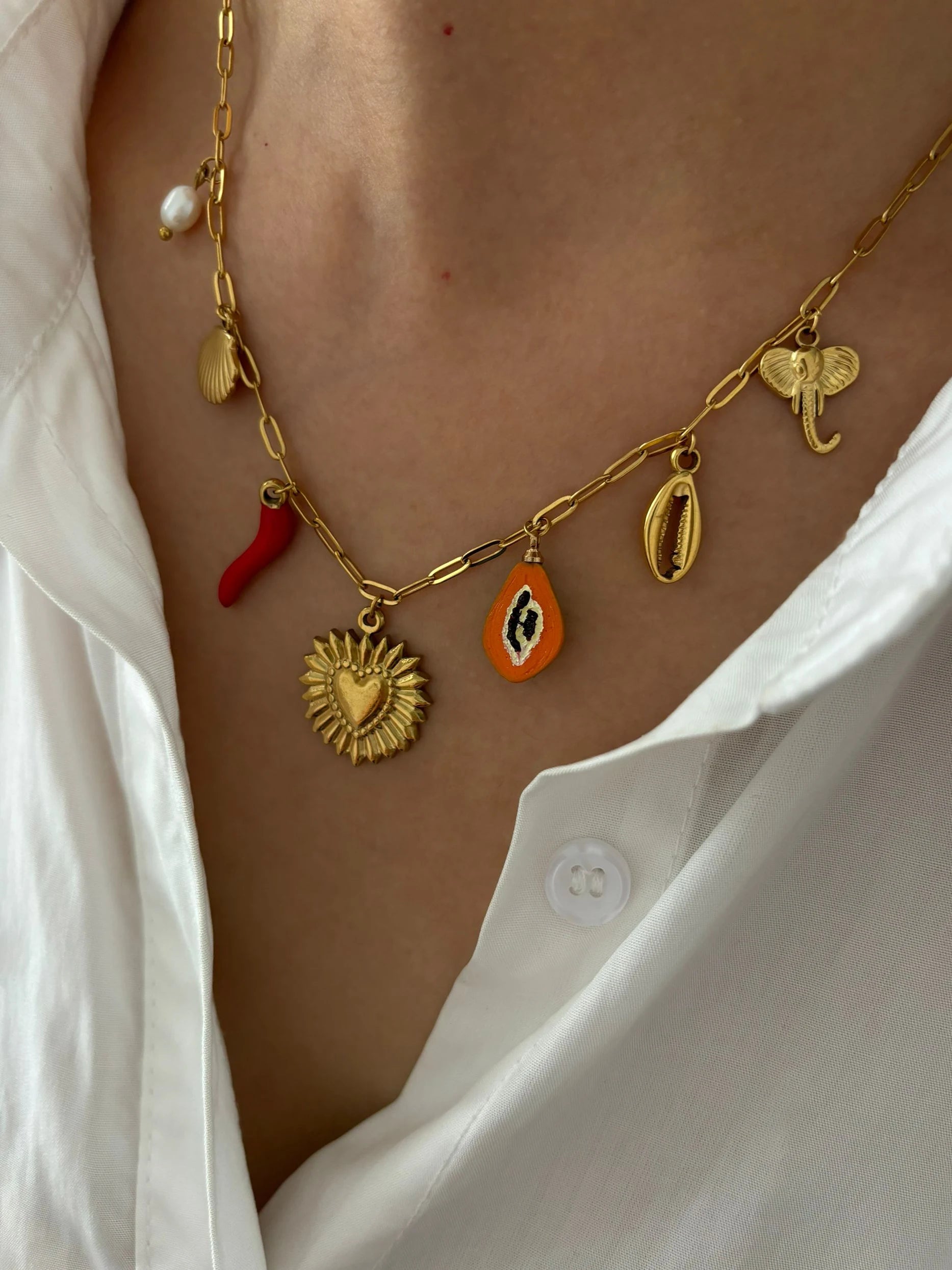 Pepper Shell Heart Charm Kette