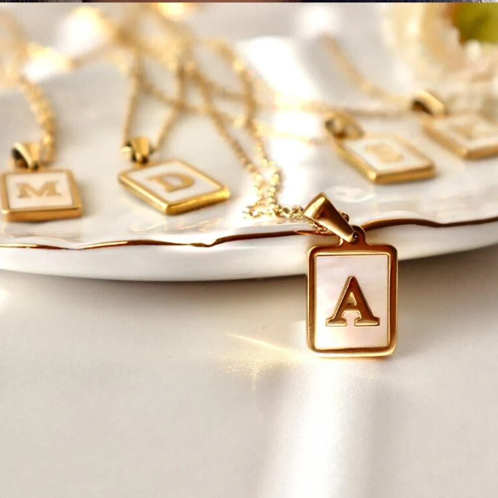 Shell Square Letter Charm