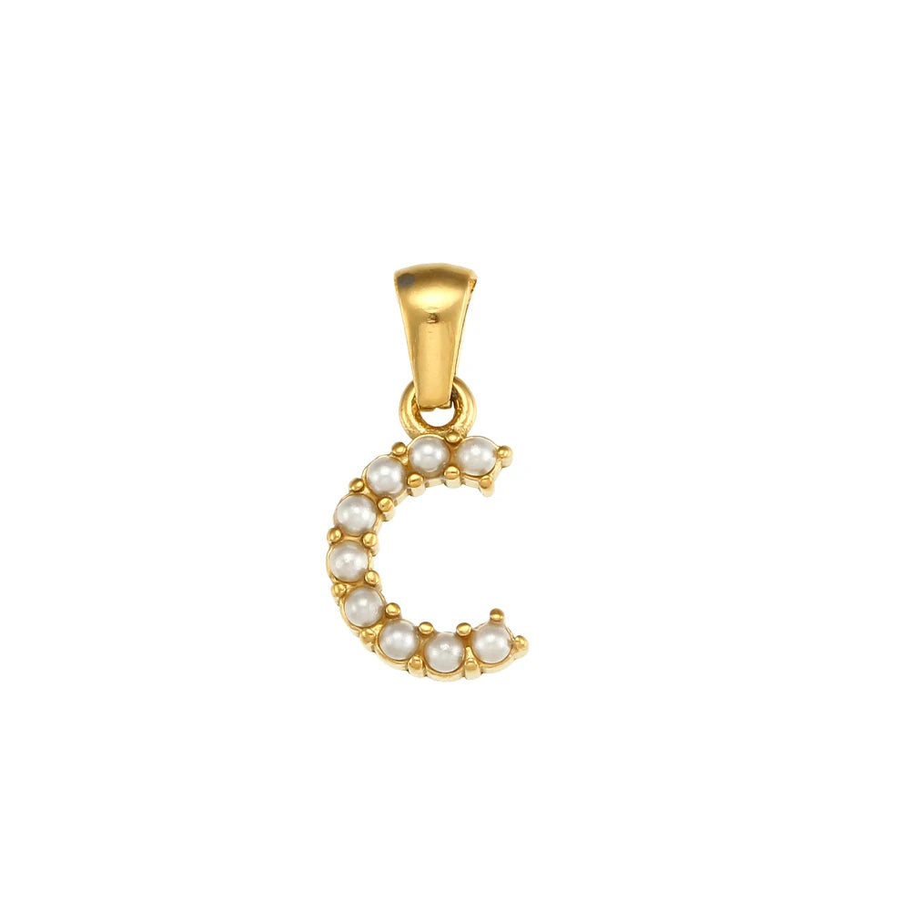Collier Charm Zircon / Pearl Letter