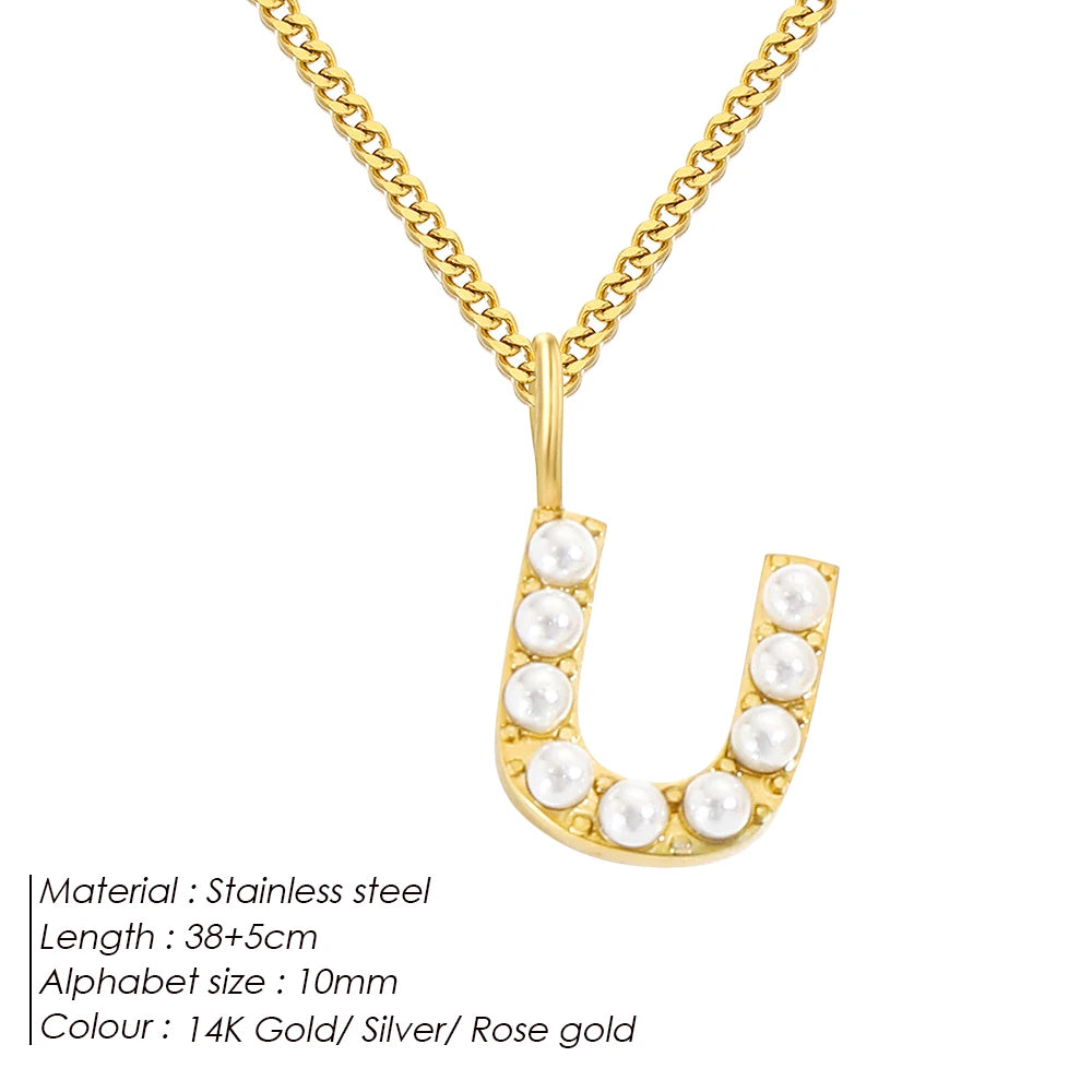 vegan Letter Pearl Charm Kette