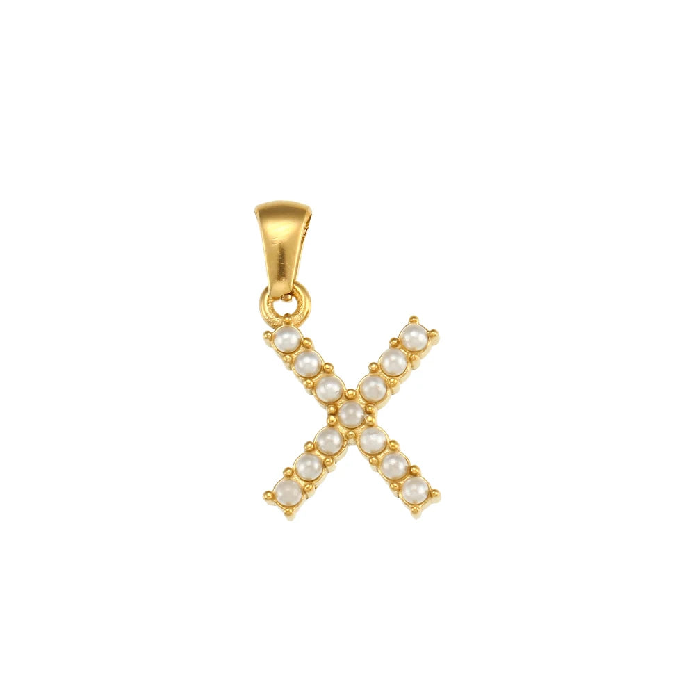 Collier Charm Zircon / Pearl Letter