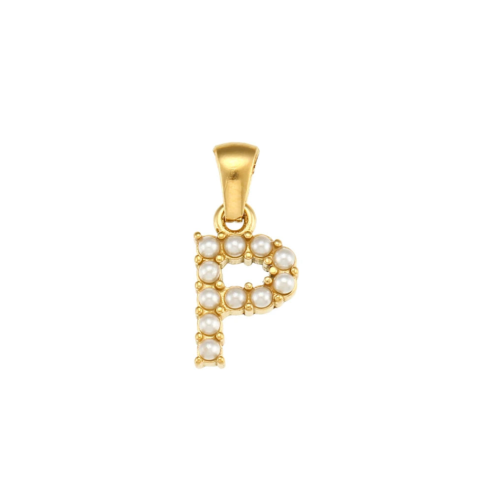 Collier Charm Zircon / Pearl Letter
