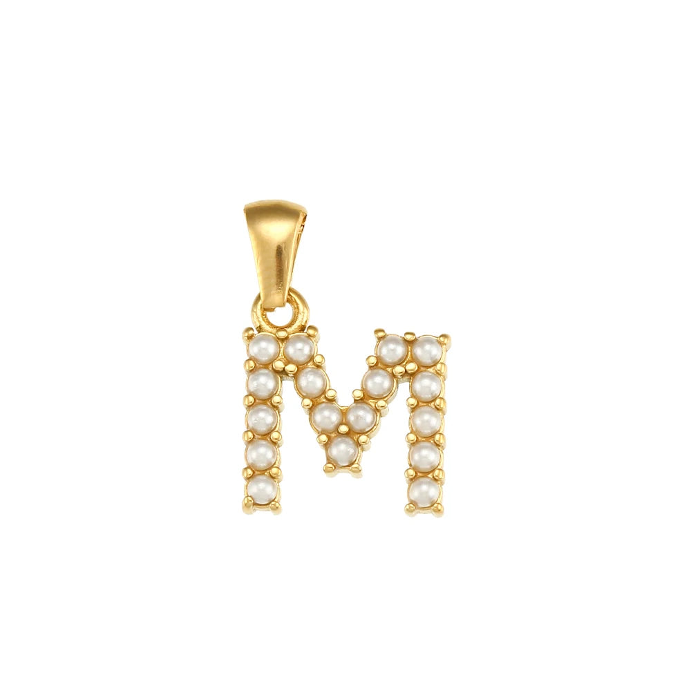 Collier Charm Zircon / Pearl Letter