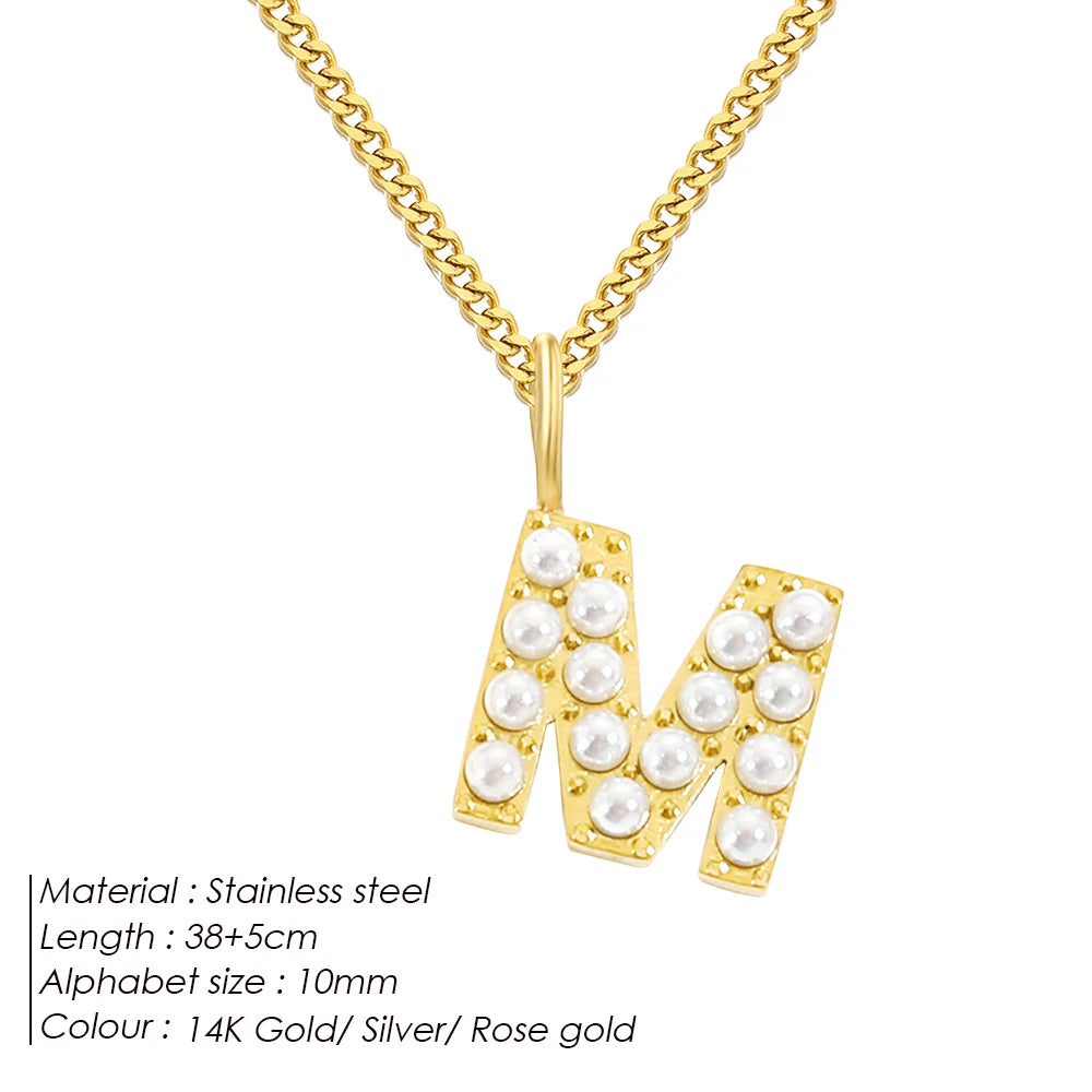 vegan Letter Pearl Charm Kette