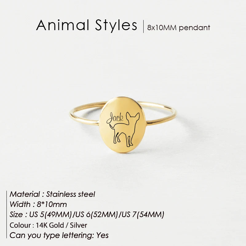 Dog Lineart oval Ring