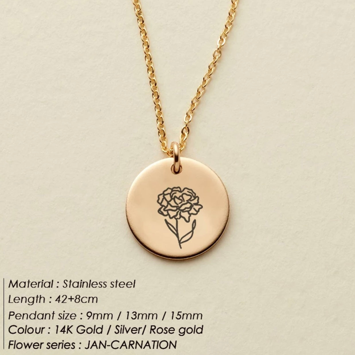 Geburtsblumen Ketten Größenvariation