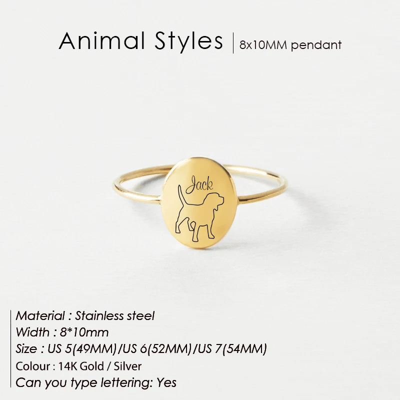 Dog Lineart oval Ring