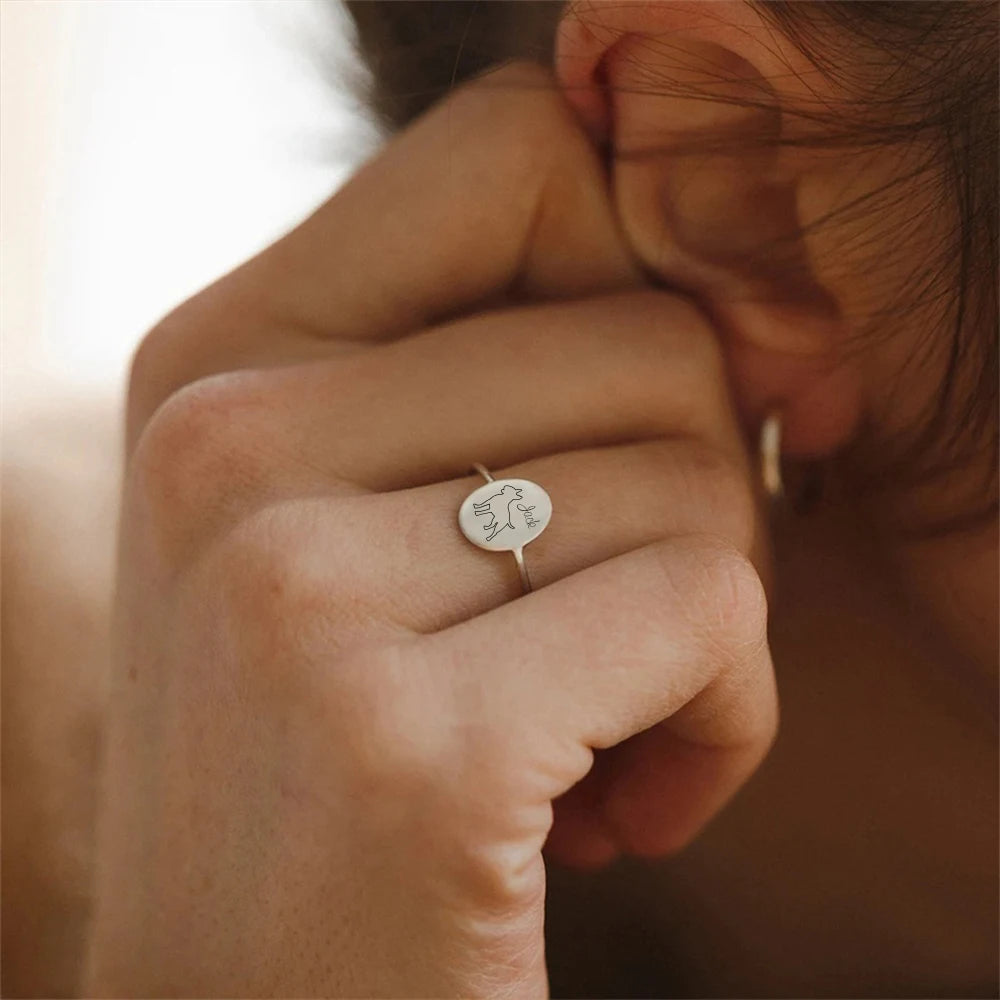 Dog Lineart oval Ring