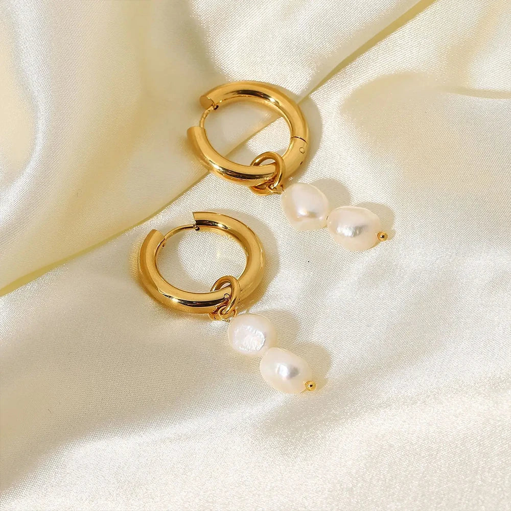 vegan double Freshwater Pearl Hoop