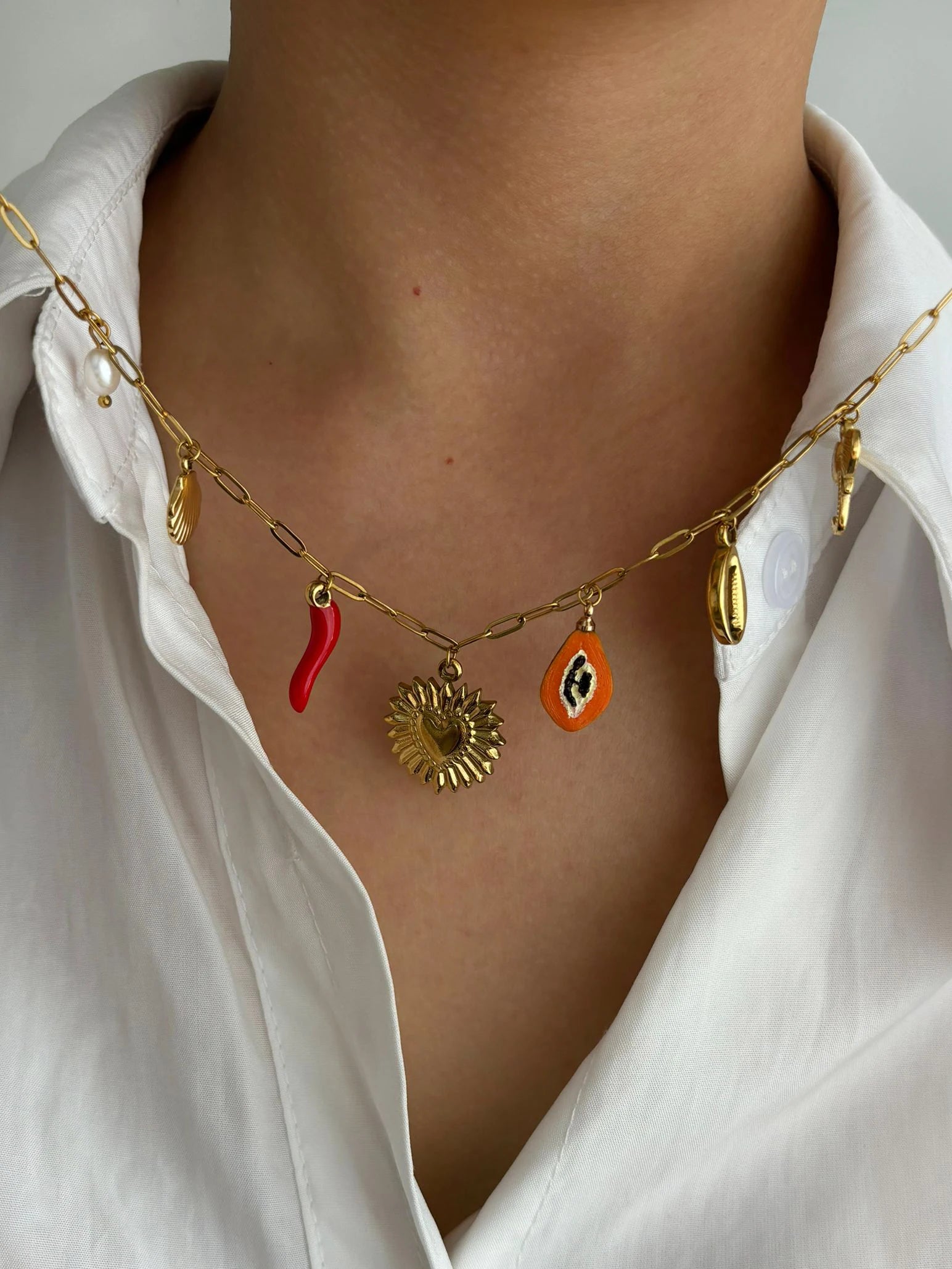 Pepper Shell Heart Charm Kette