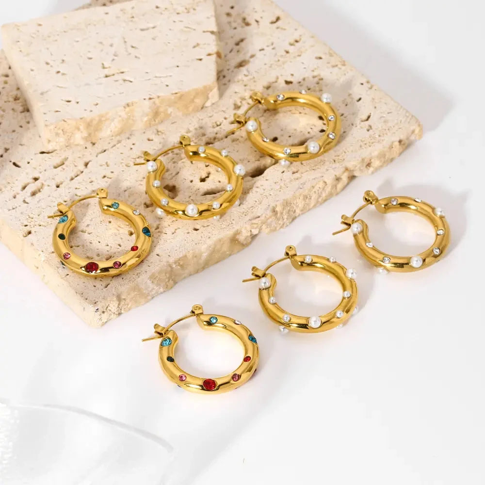Bold Hoops Dots Crystal Pearl Ohrringe