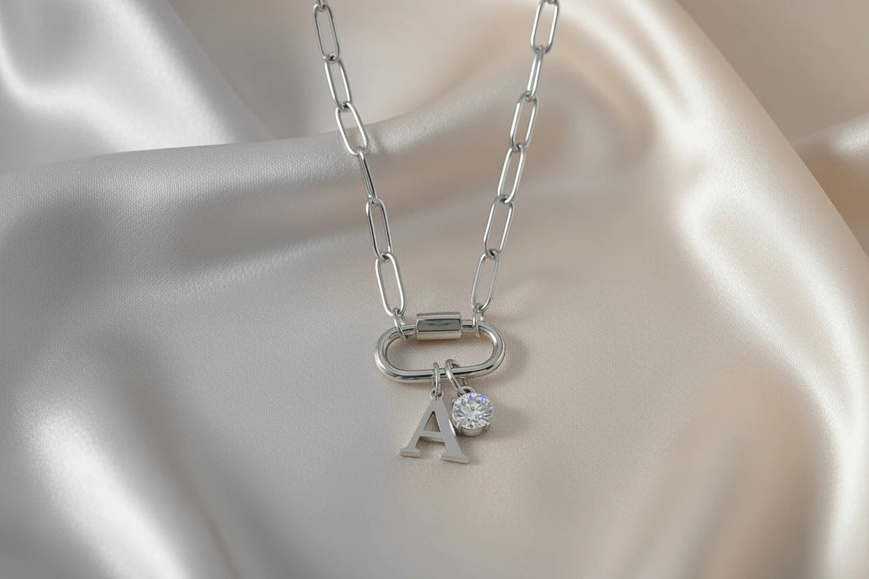 Snap Chain mit Buchstaben Charm & Zirkonia Anhänger